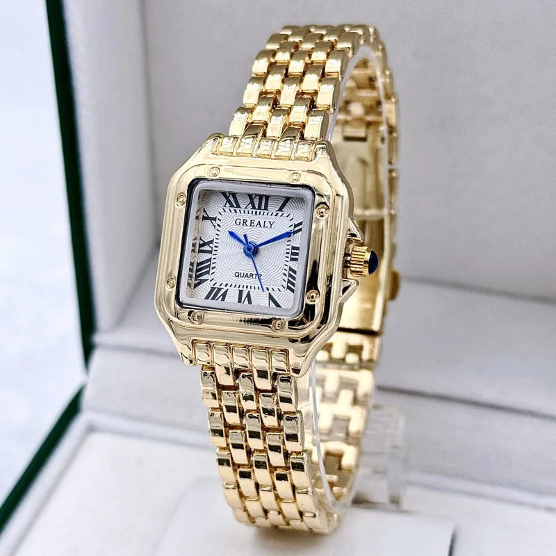 Gold Square Link Bracelet Watch