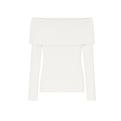 White Off-The-Shoulder Knit Sweater